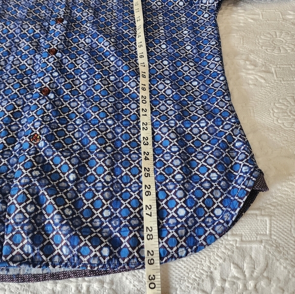 Luchiano Visconit Blue Geometric Collar Long Sleeve Button Down Shirt Size XL - Picture 6 of 8